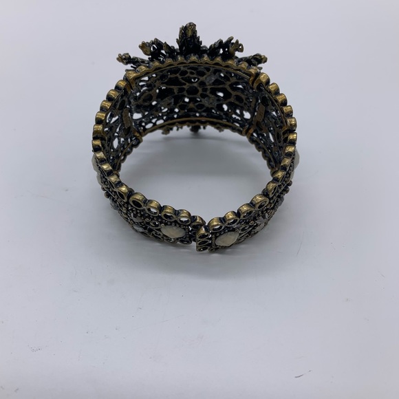 SDLZ Bracelet Statement Lattice Cuff Ornate Flower & Rhinestones - Picture 6 of 13